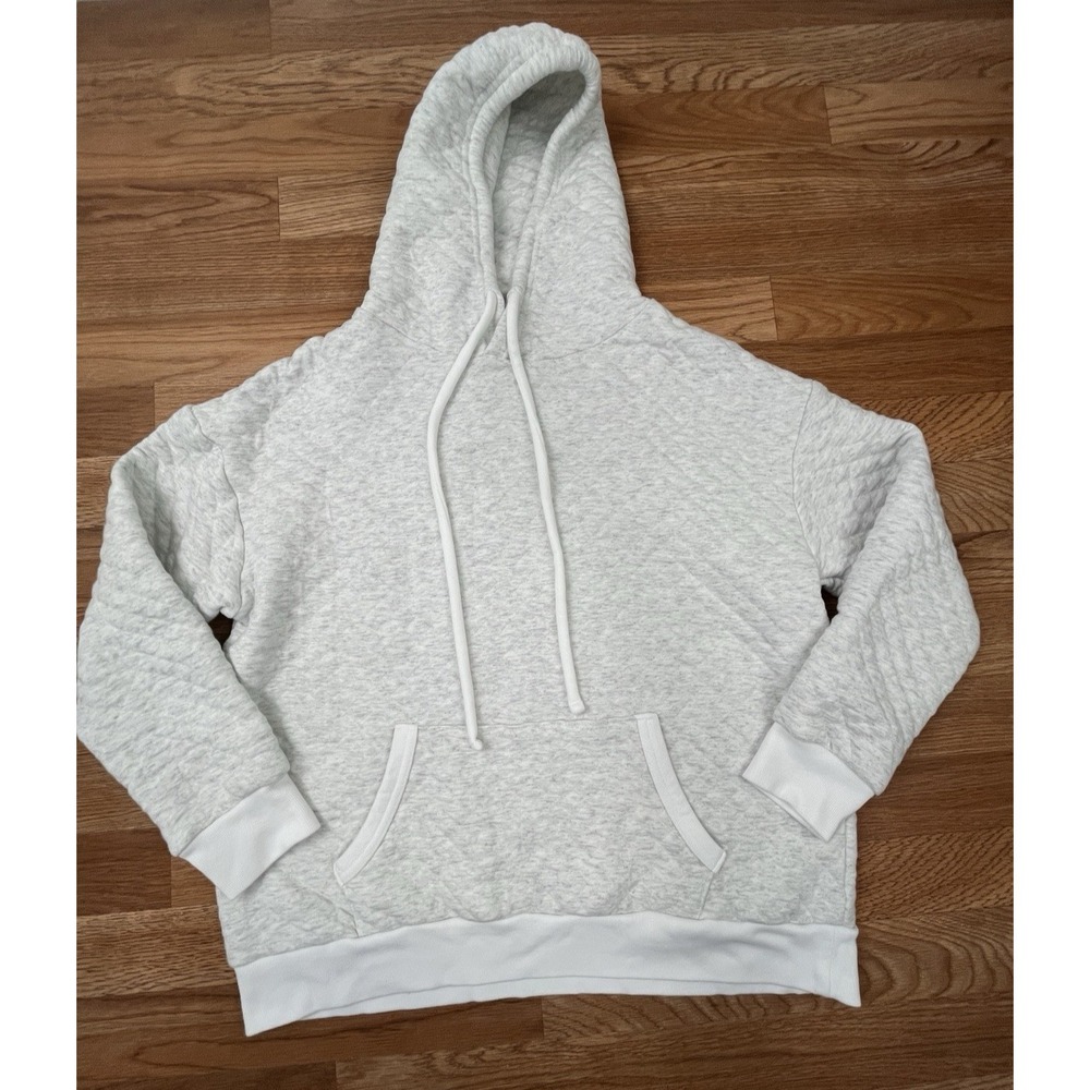 Lands End Quilted Hoodie Pullover, Light Grey Size Large